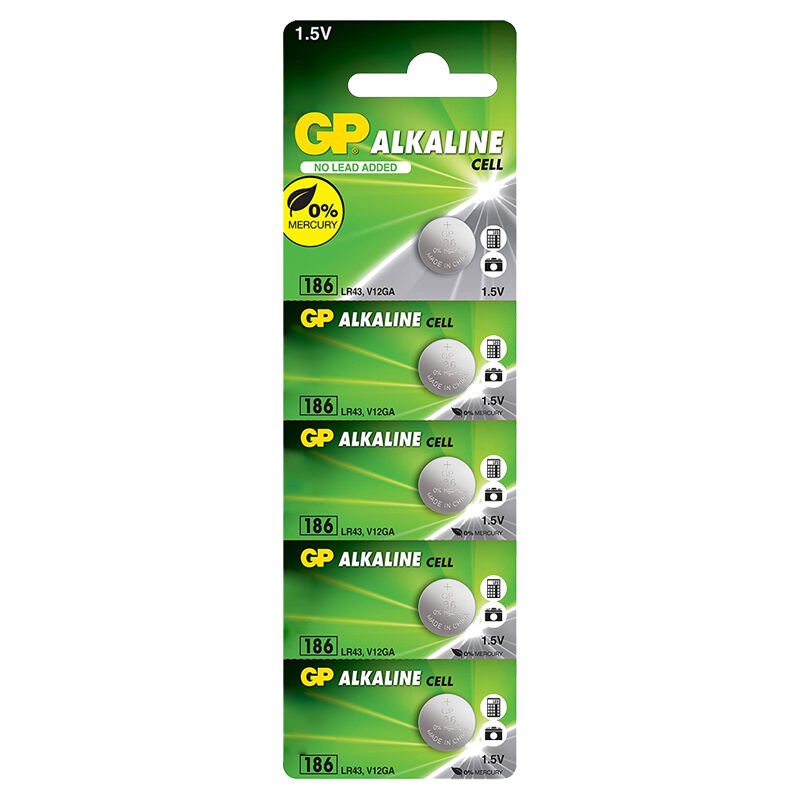 GP 186 LR43 AG-12R 1.5 Volt Alkalin Düğme Pil (5'li Paket)