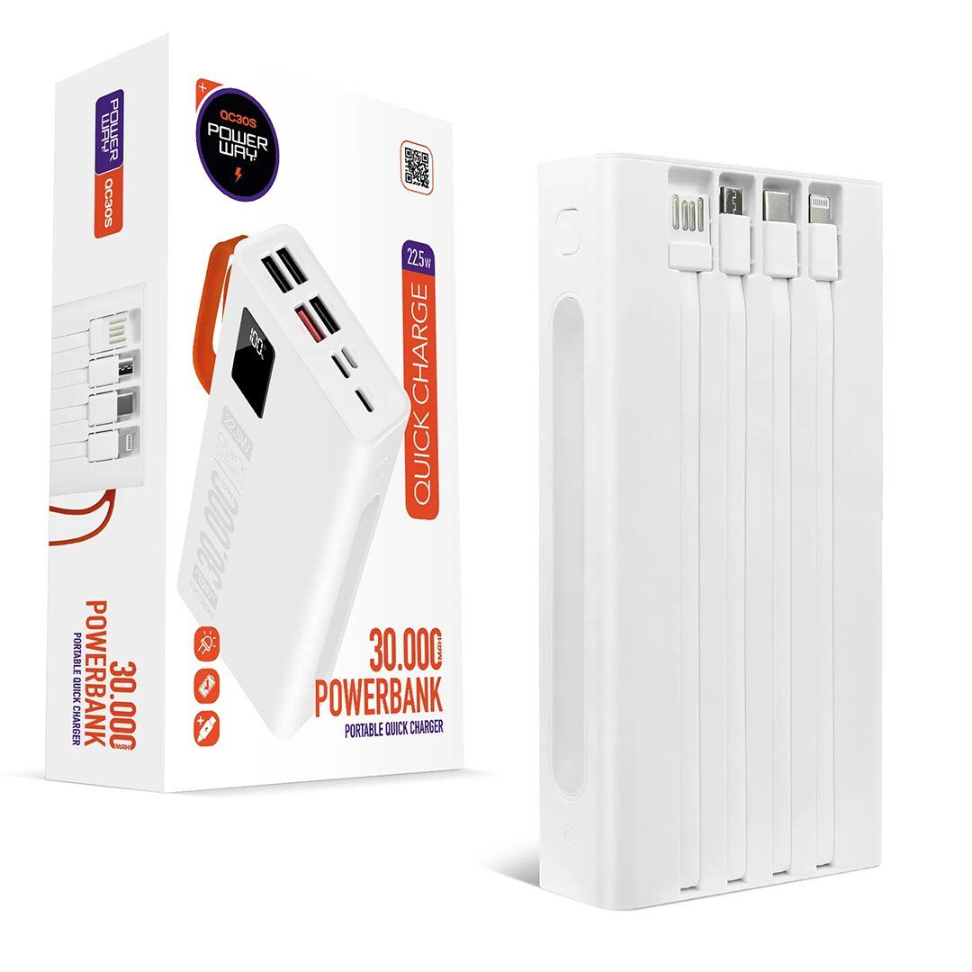 Powerway QC30S 30000Mah Dijital Göstergeli Powerbank