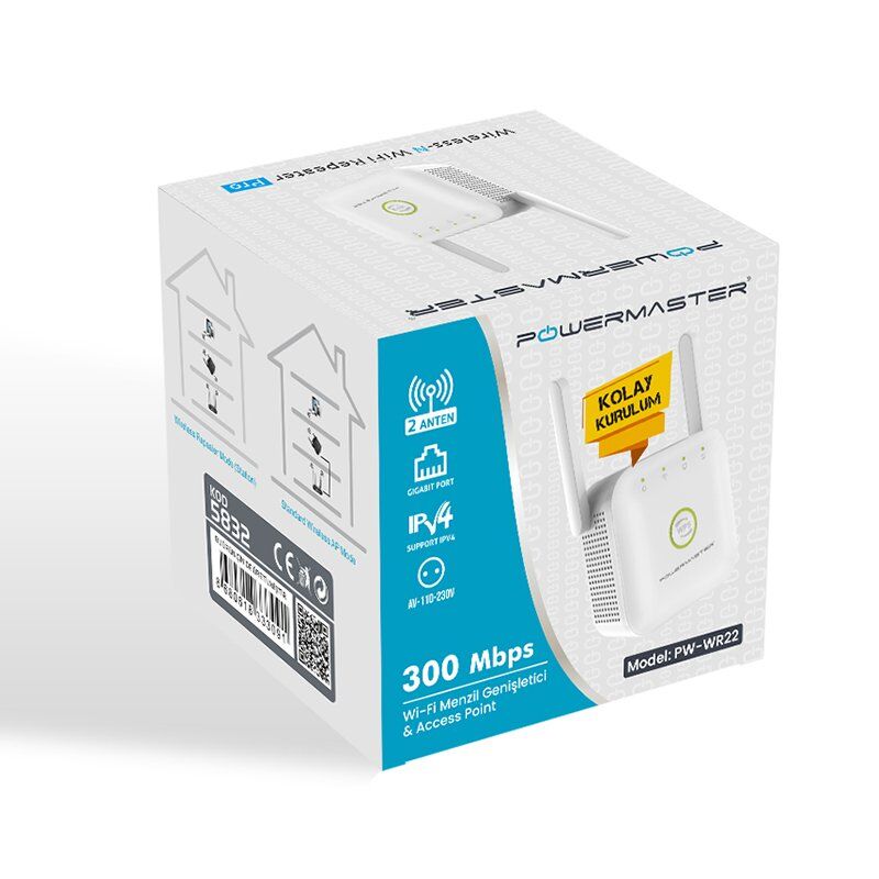 Powermaster PW-WR22 300 Mbps 2 Anten WiFi Repeater