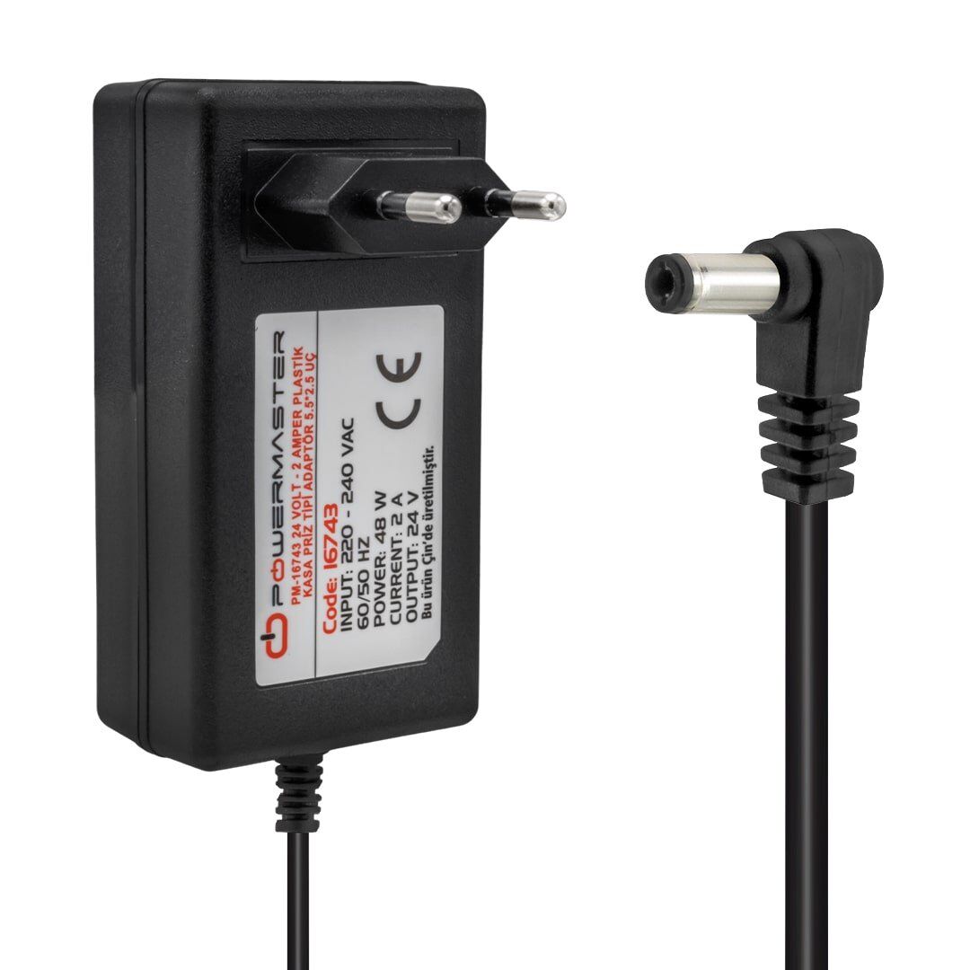 Powermaster PM-16743 24 Volt - 2 Amper Plastik Kasa 5.5*2.5 Uç Priz Tip Adaptör