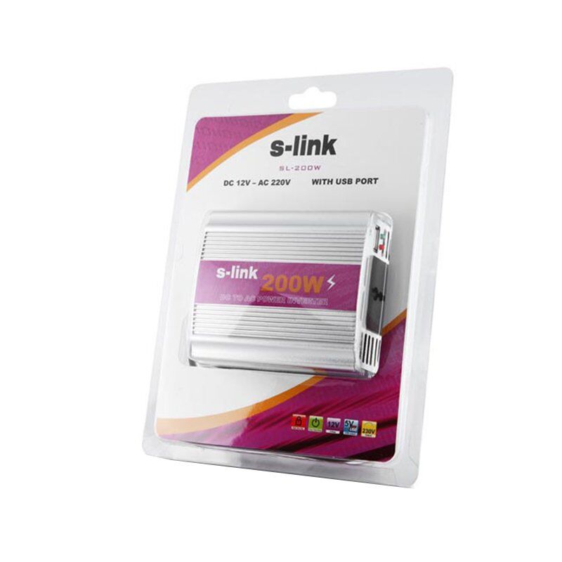 S-Link SL-200w 200w Dc12v-Ac230v Çakmaktan Power Inverter