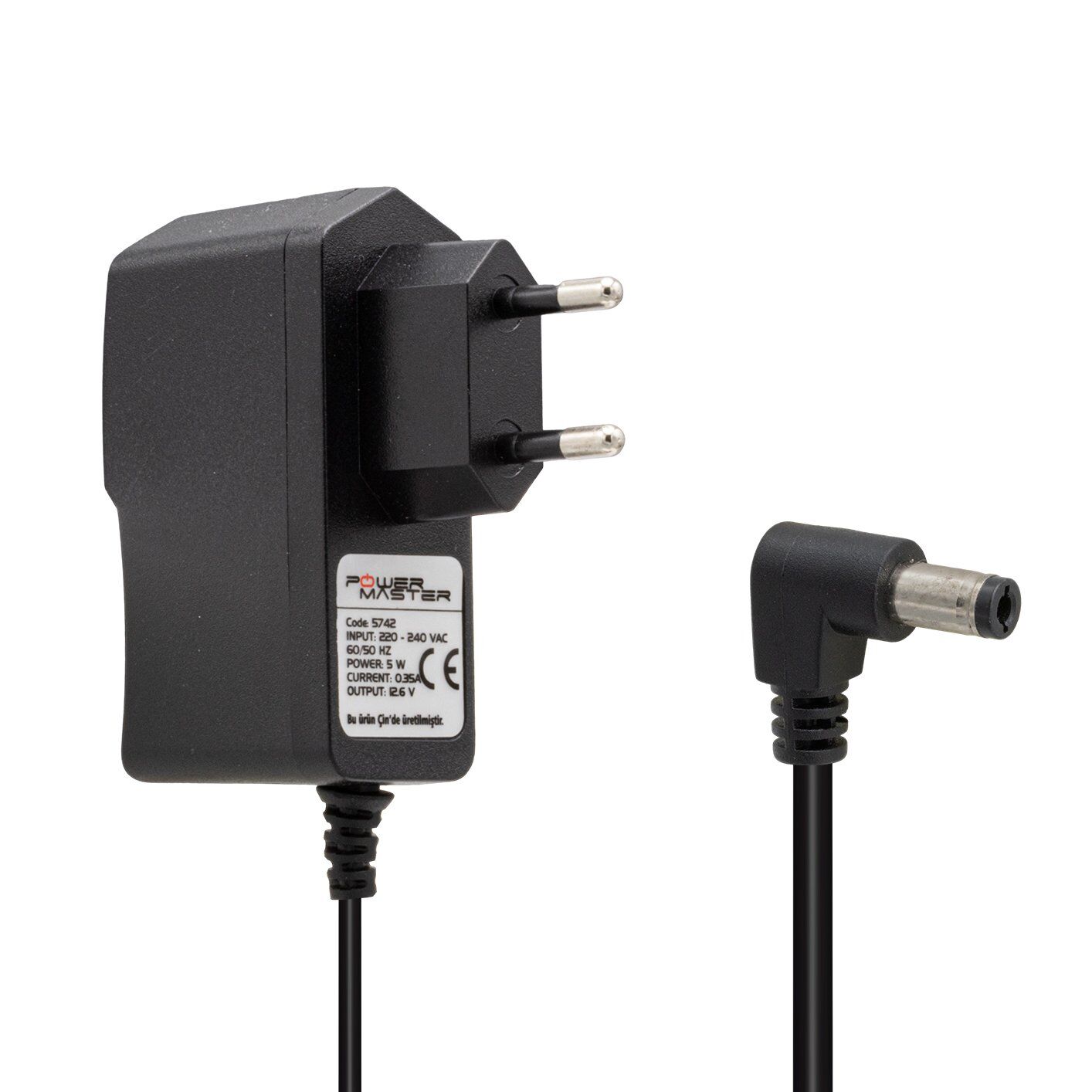 Powermaster PM-5742 12.6 Volt - 0.35 Amper 5.5*2.5 Mm Uçlu Plastik Kasa Priz Tipi Adaptör