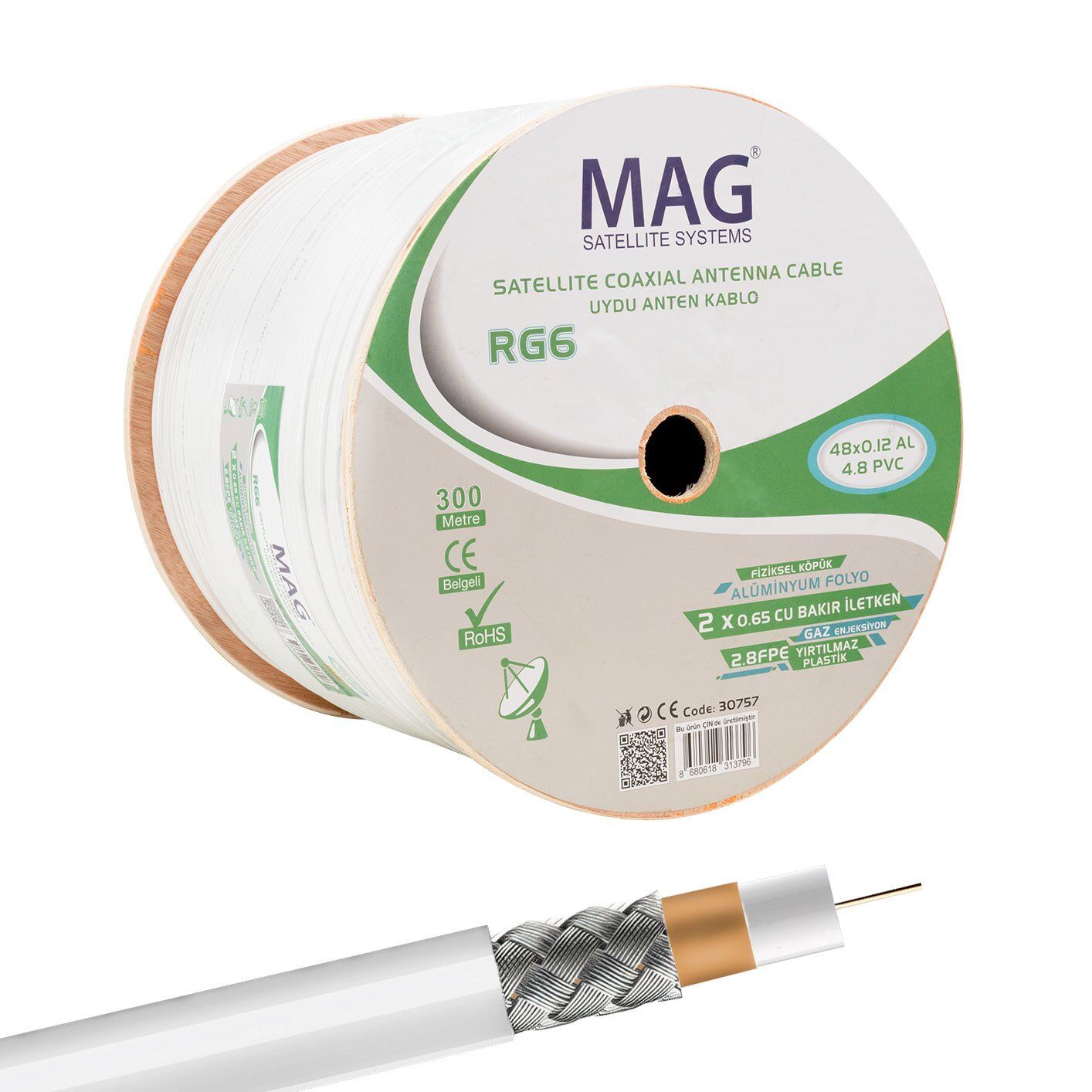 Mag RG59 Fa Mini Dual Bitişik Anten Kablosu 300 Metre