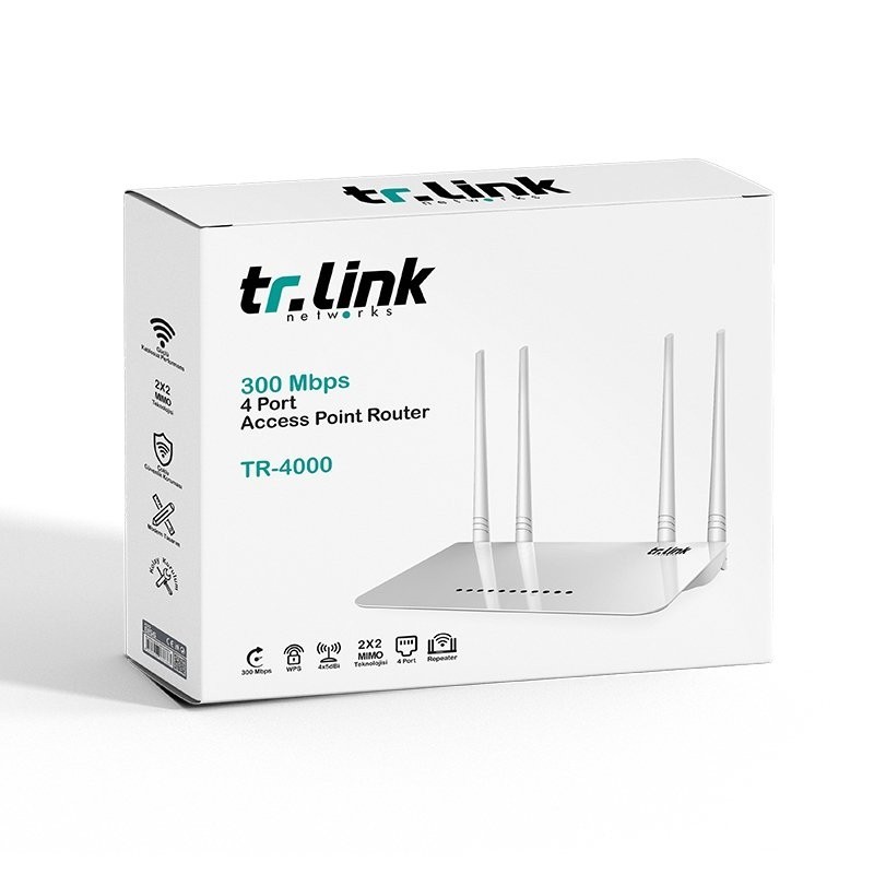 Ağ-Modem | TR-LINK TR-4000 300 MBPS 4 PORT 4 ANTENLİ ACCESS POINT ROUTER | 8156 | Tr-Link TR-4000 300 Mbps 4 Port 4 Antenli Access Point Router | 